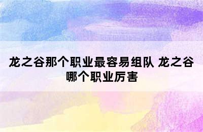 龙之谷那个职业最容易组队 龙之谷哪个职业厉害